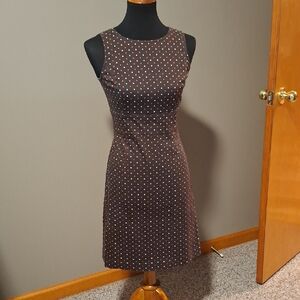 Ann Taylor Brown Sleeveless Polka Dot Midi Dress